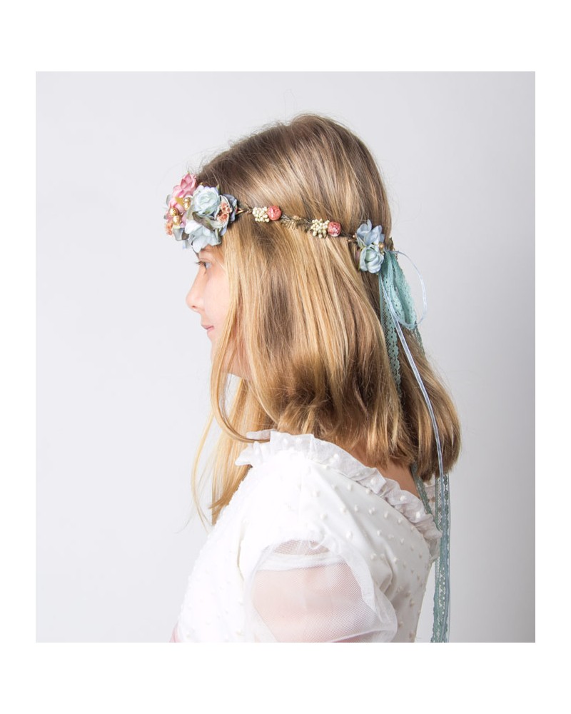 Couronne De Fleurs Bandeau Cheveux Communion Mariée - Bijou Cheveux Fille Avec Ruban Blanc Doré