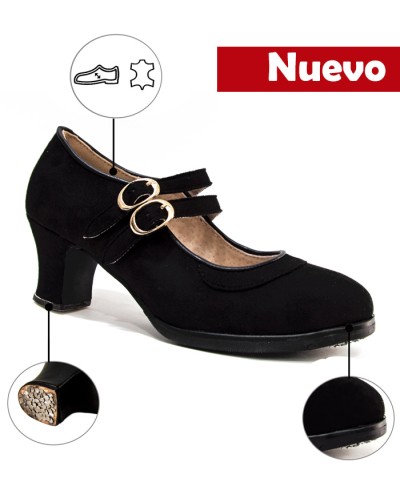 Chaussures de flamenco en Daim à double semelle et boucles